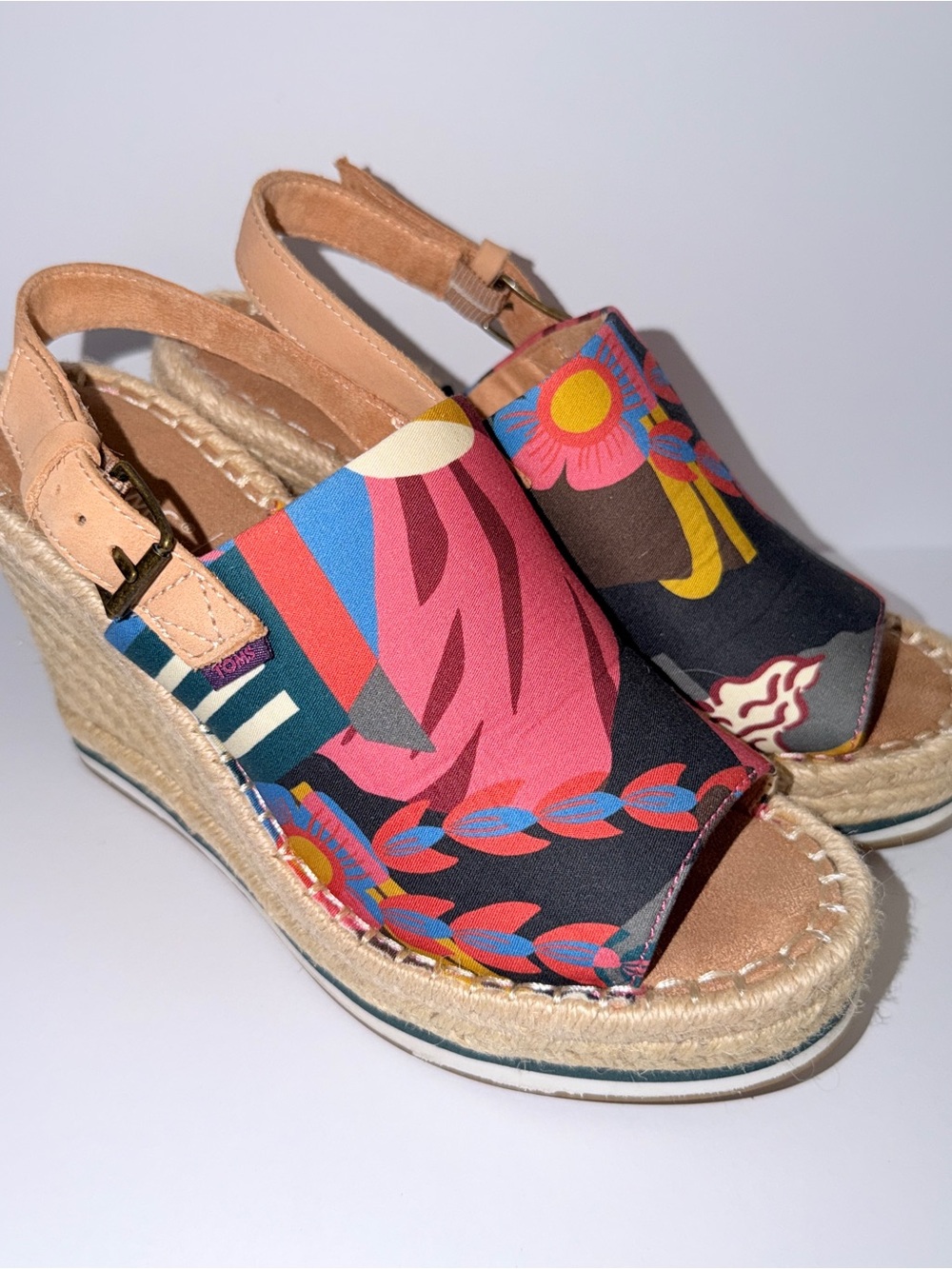 Toms Multicolor Floral Print Espadrille Wedge Sandals